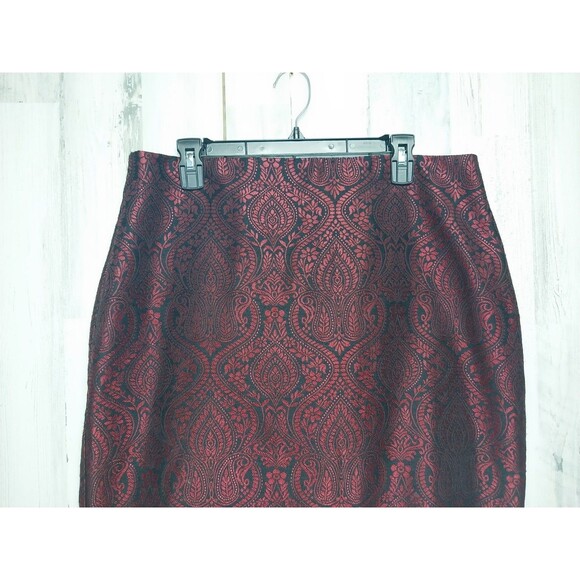 Y2K Worthington Women Skirt Size 16 Red Paisley Demask Classic Straight Pencil - Picture 2 of 5